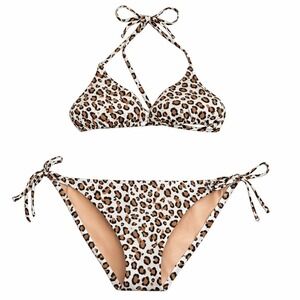 J Crew Women's Leopard Print String Bikini Large Top Medium Bottom Beach Resort